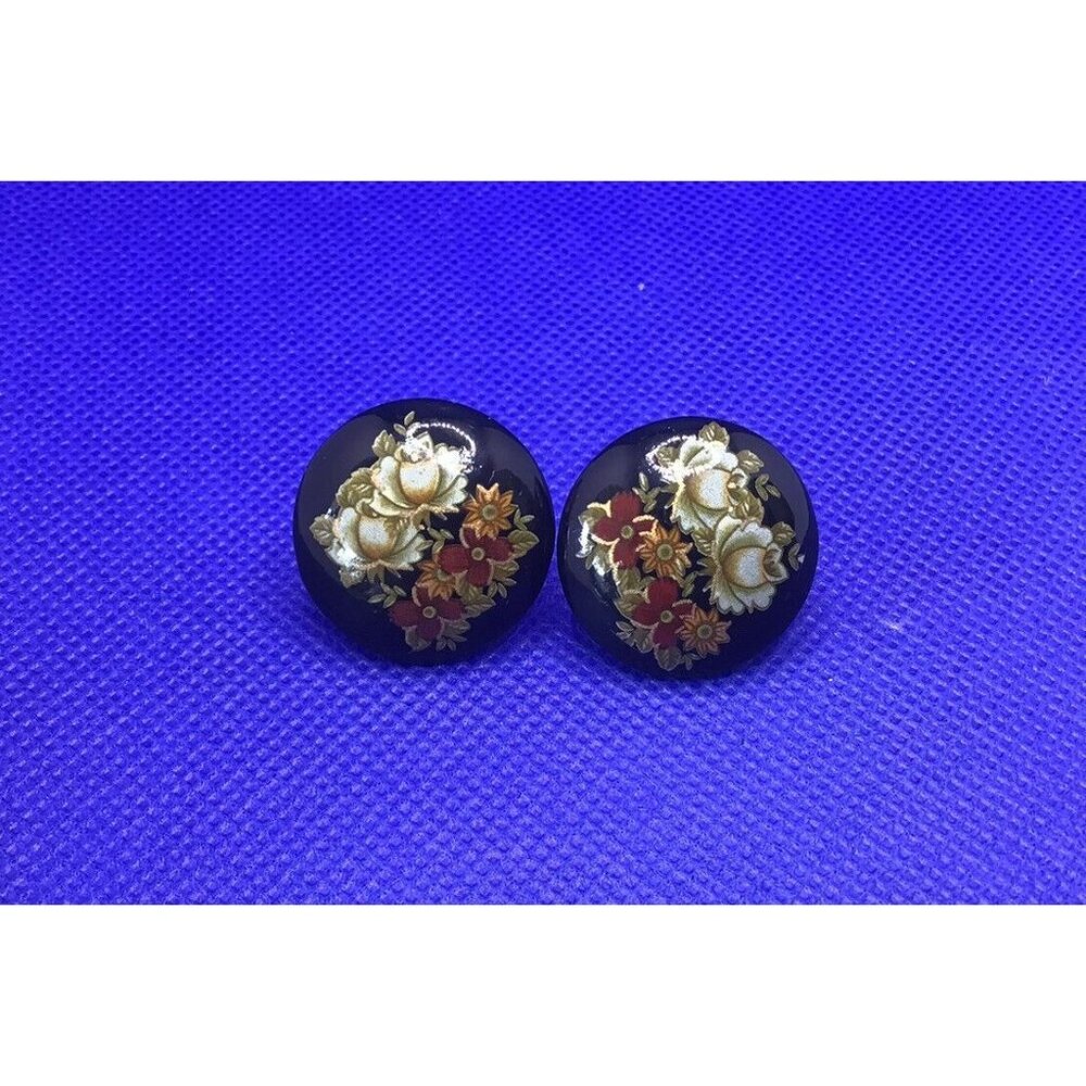 FEDOSKINO Type Lacquer Earrings Hand Painted Flowers Vintage